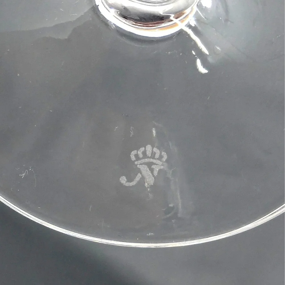 8 Crystal Cordial Glasses Cut Glass Faceted Stem JV Crown Logo Set of 8